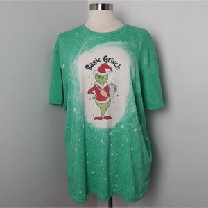 Basic Grinch Green Bleached Holiday Festive Christmas Graphic Tee Size XL